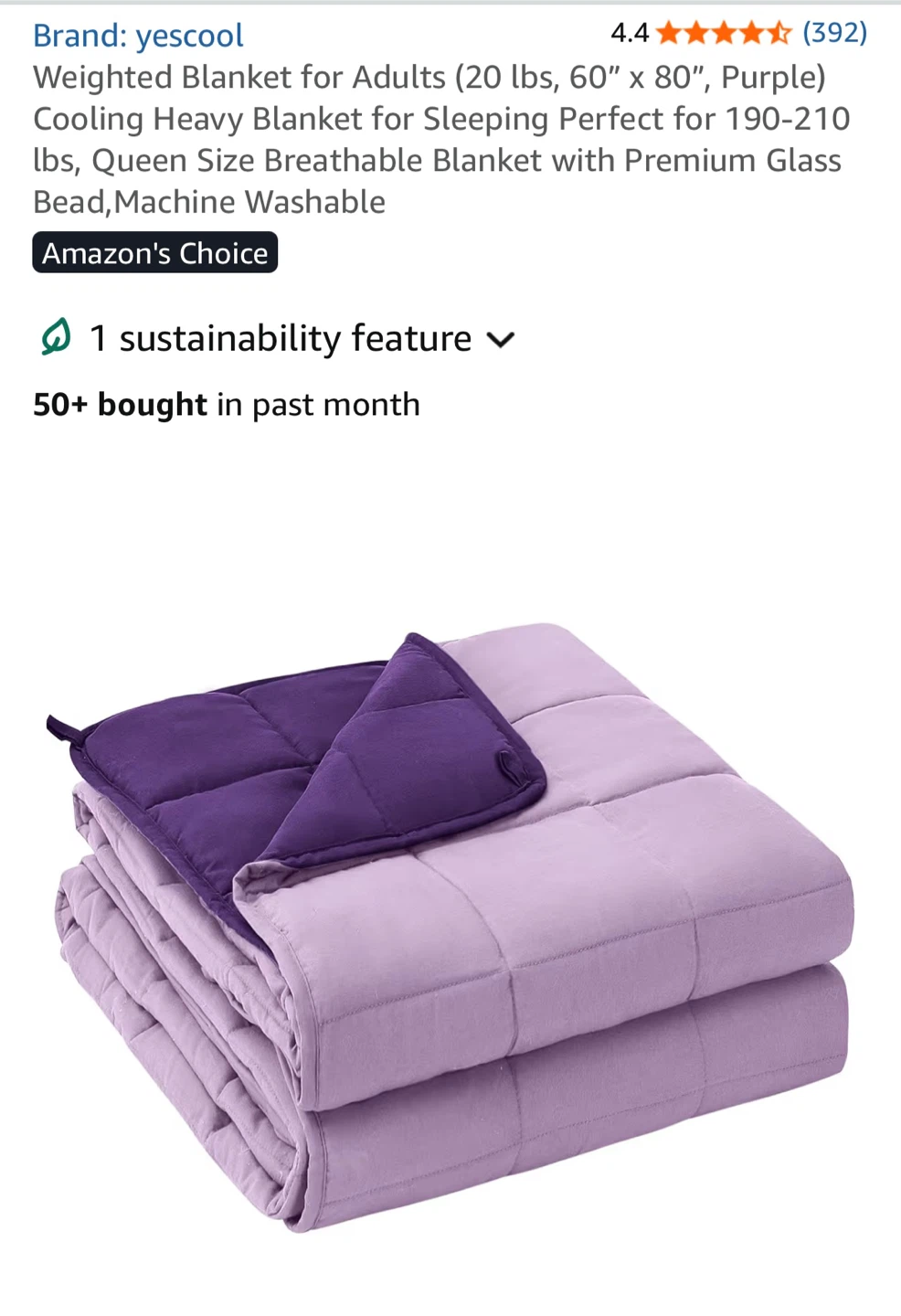 Adult Weighted Blanket - 20 lbs, 60" x 80", Purple