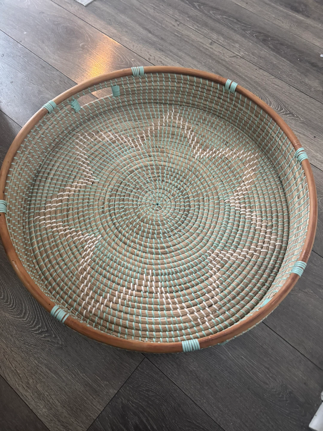 Woven Round Tray with Wood Rim