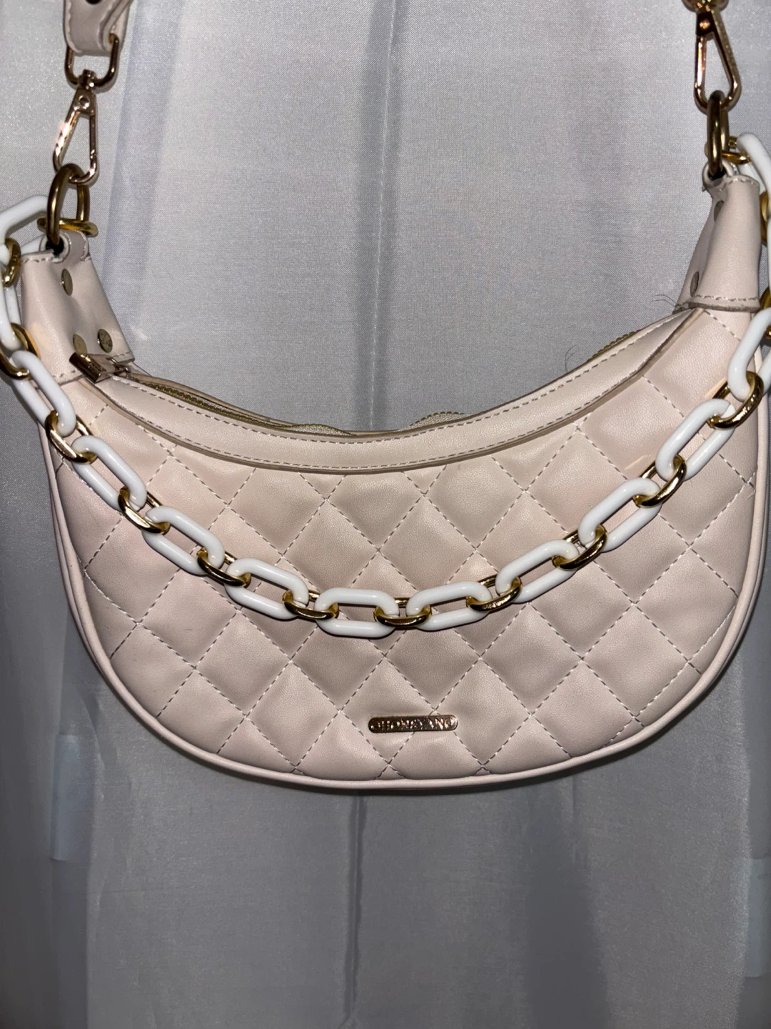 Quilted Crescent Shoulder Bag with Chain Strap