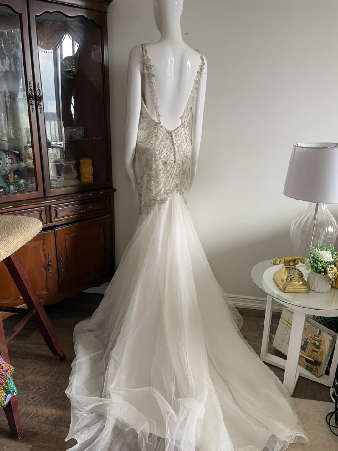White Beaded Mermaid Wedding Dress - photo 3