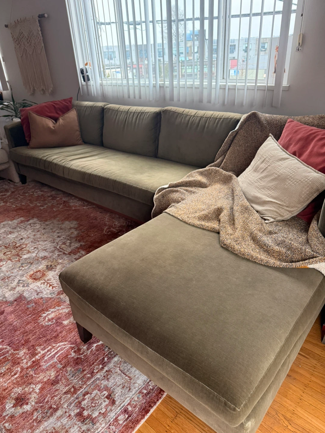 Olive Green MCM velvet couch - photo 2