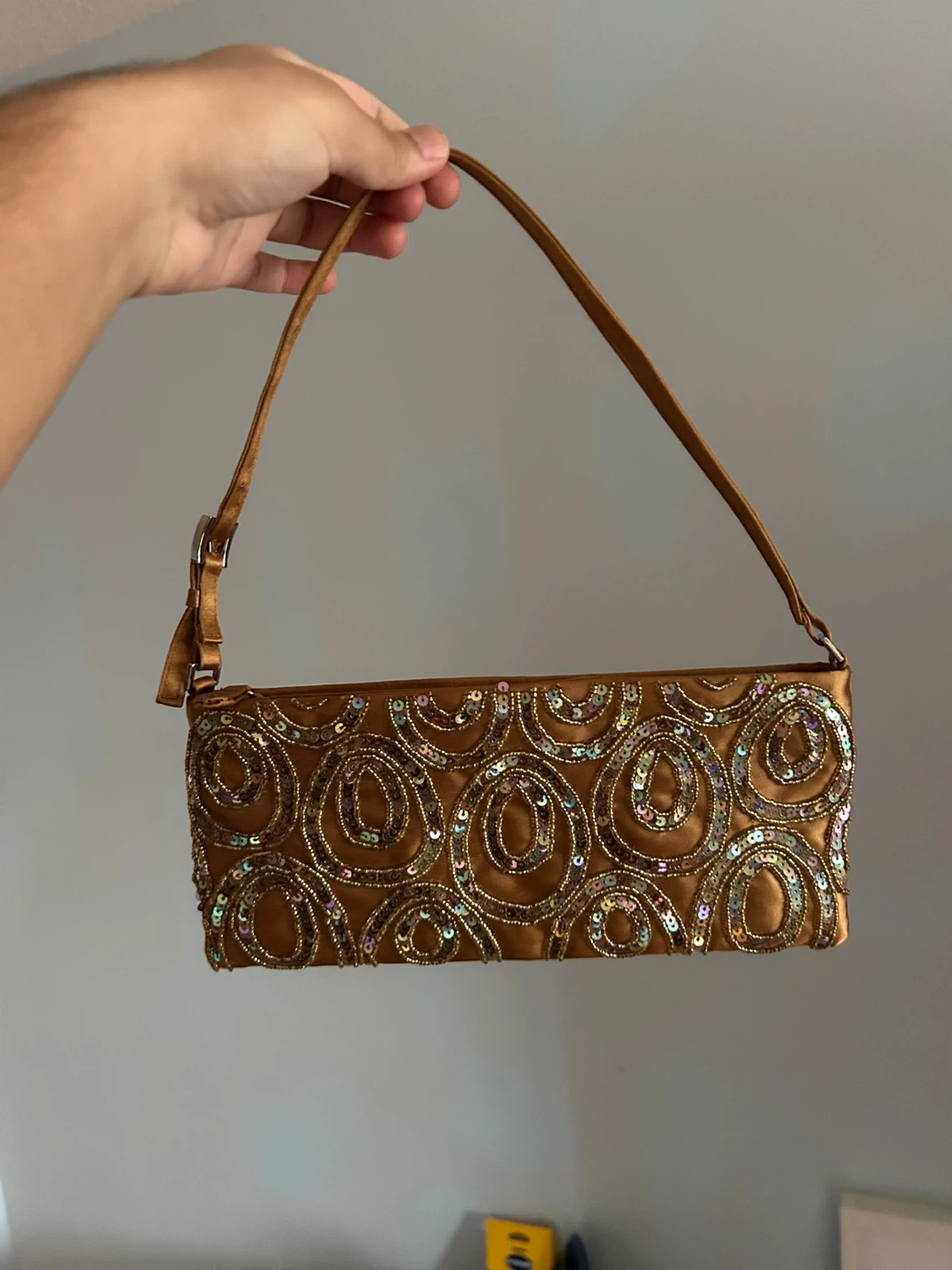 Y2K style Embellished Bronze Shoulder Bag