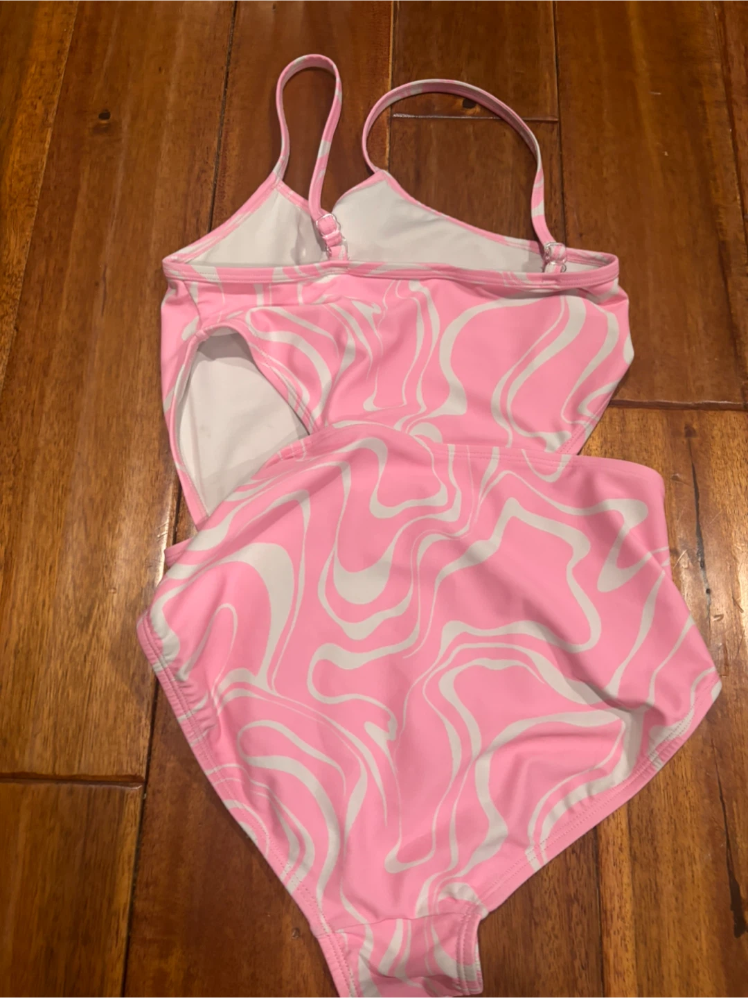 Girls Pink & White Swirl One-Piece Swimsuit