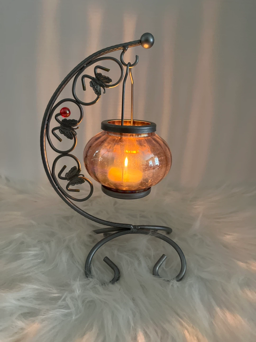 Vintage Wrought Iron Butterfly Hanging Candle Holder