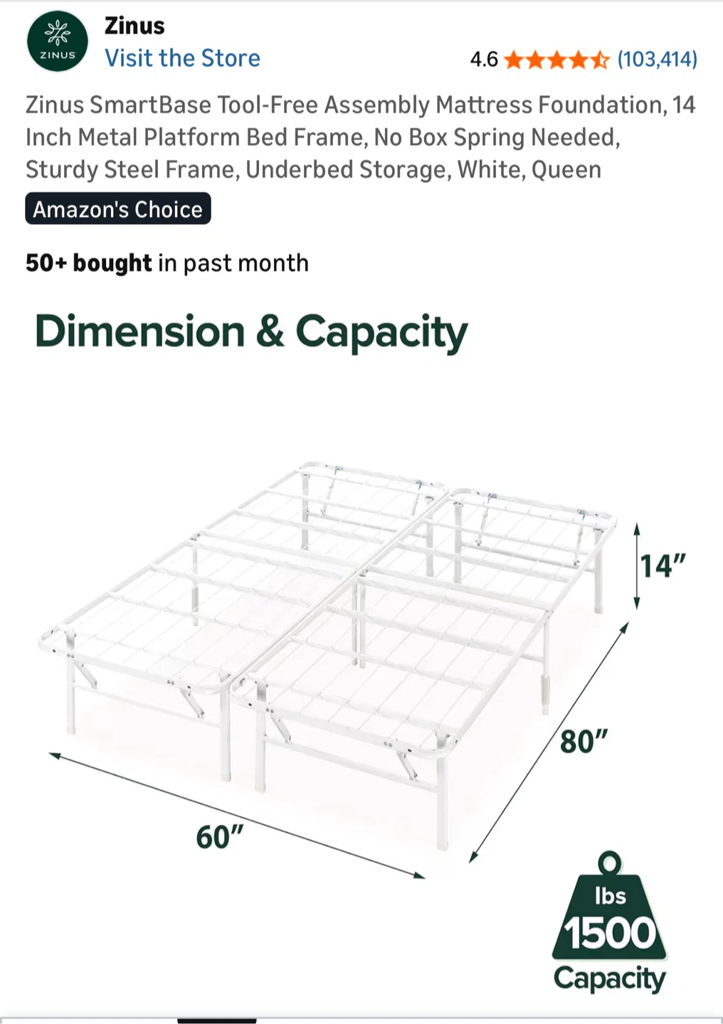 Zinus Queen SmartBase Mattress Frame for Queen bed - photo 5