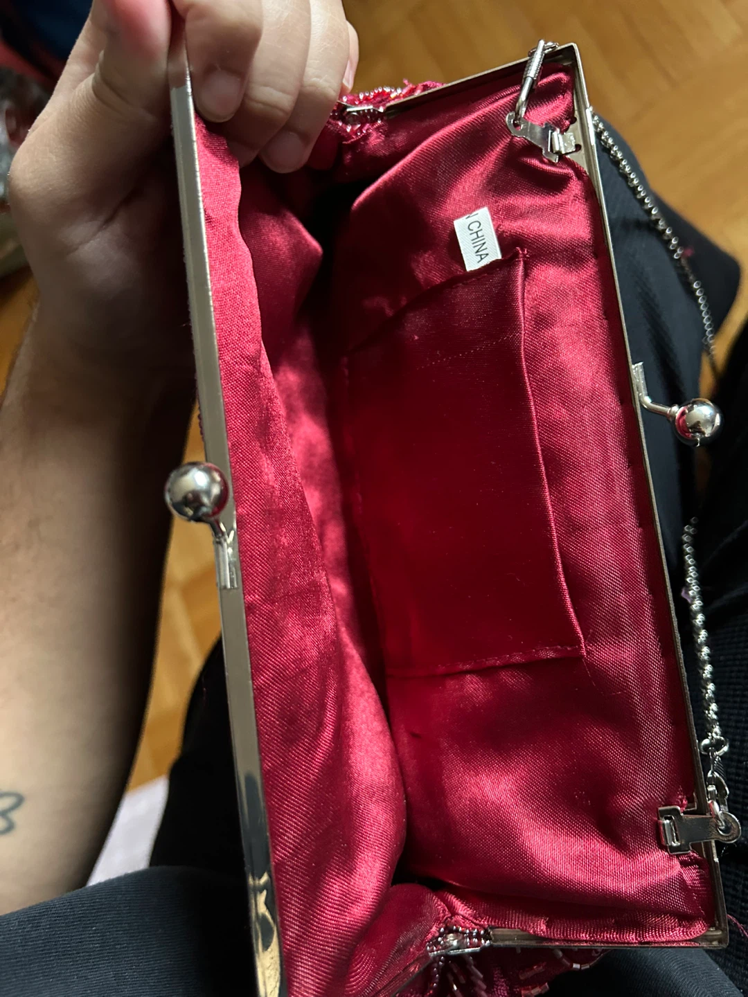 Red Beaded Clutch with Chain - photo 4