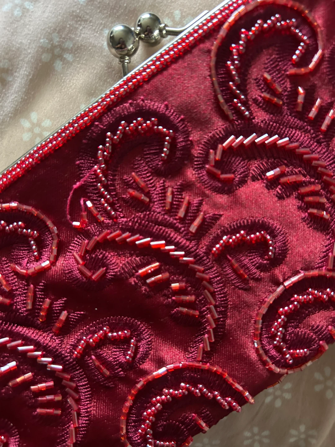 Red Beaded Clutch with Chain - photo 2