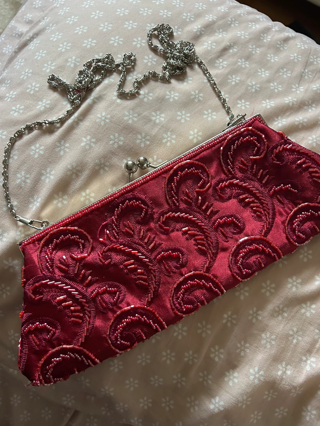 Red Beaded Clutch with Chain - photo 3