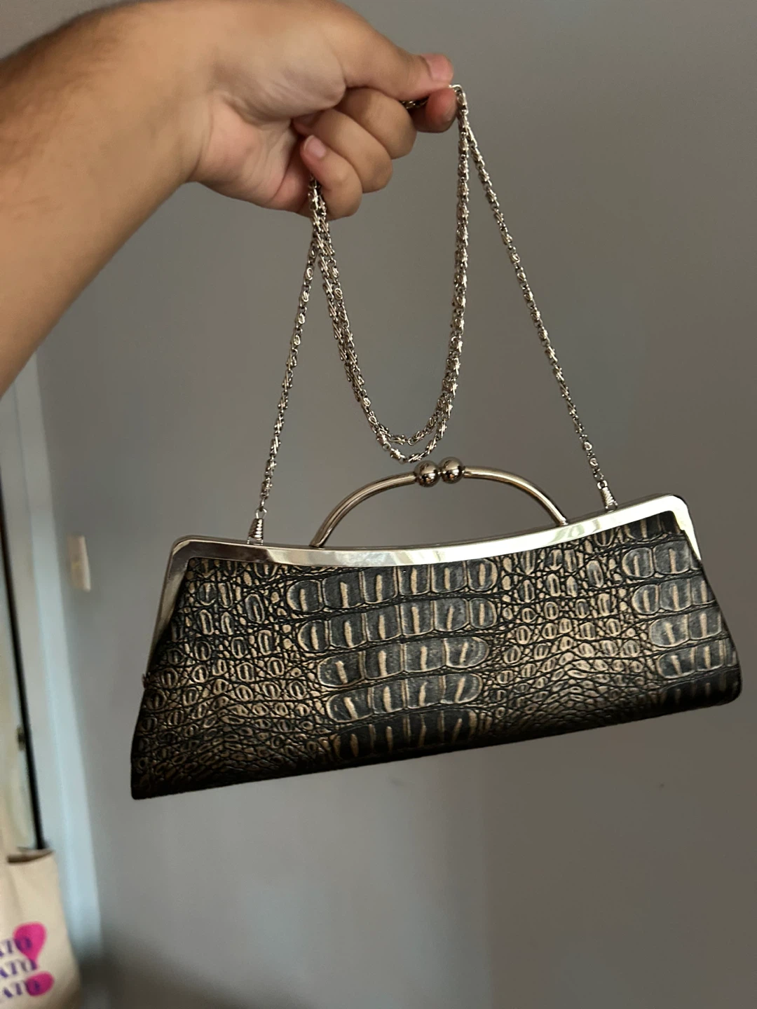 Embossed Clutch with Chain Strap