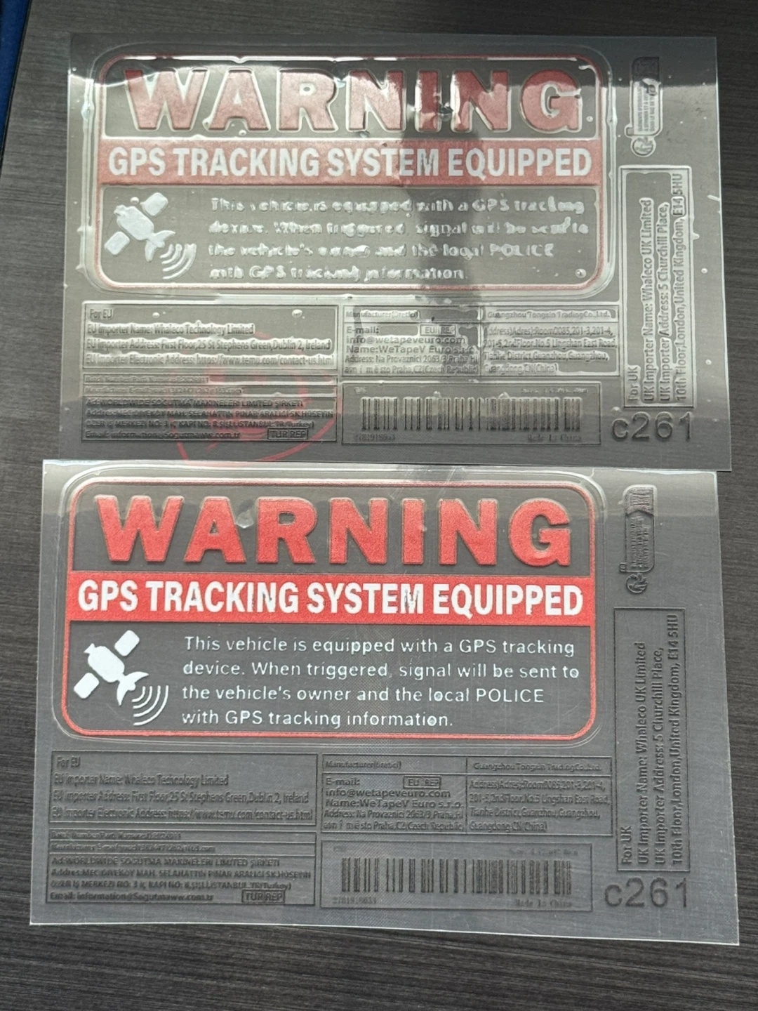 Gps warning sticker