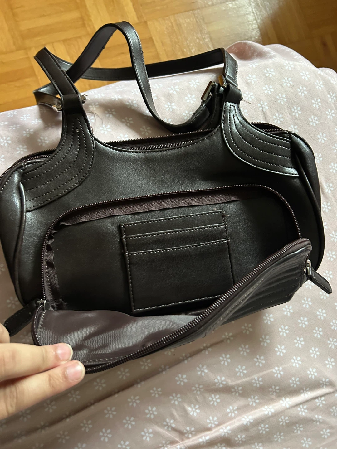Dark Brown Faux Leather Shoulder Bag with built-in cardholder - photo 2