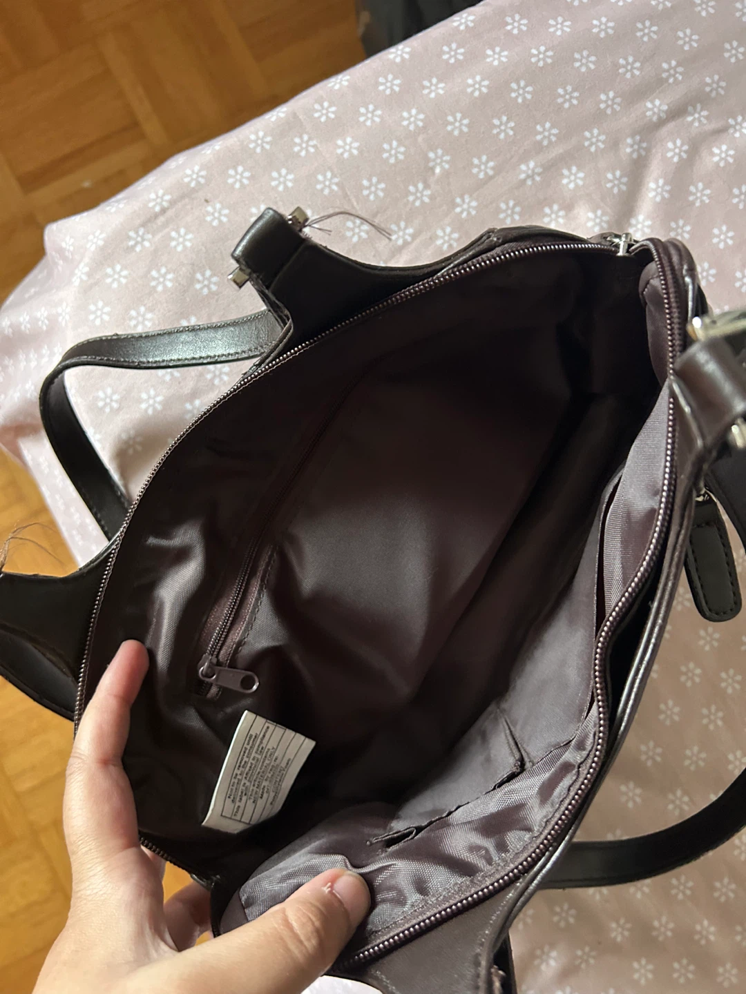 Dark Brown Faux Leather Shoulder Bag with built-in cardholder - photo 3