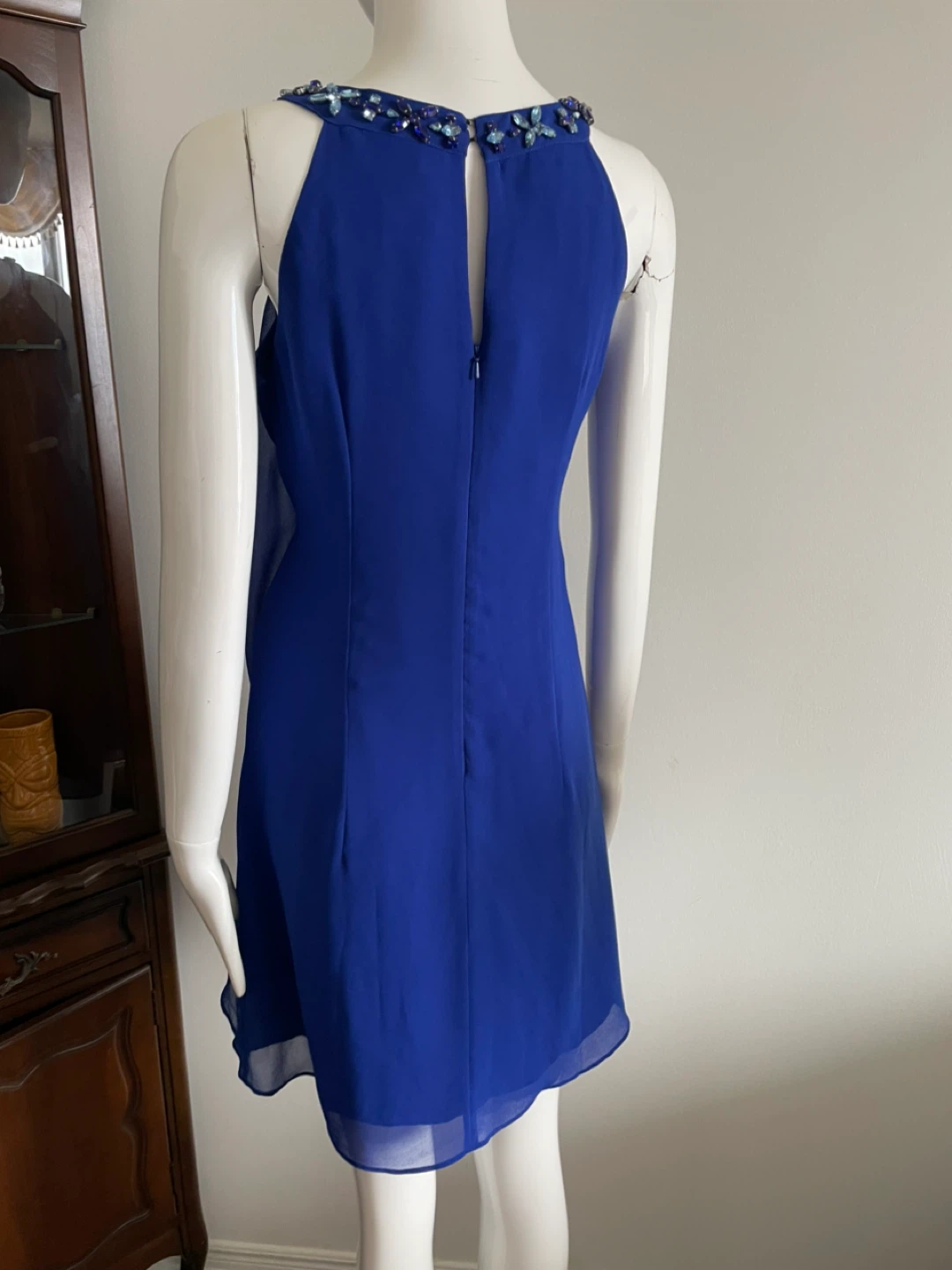 Royal Blue Beaded Neckline Halter Dress - photo 5
