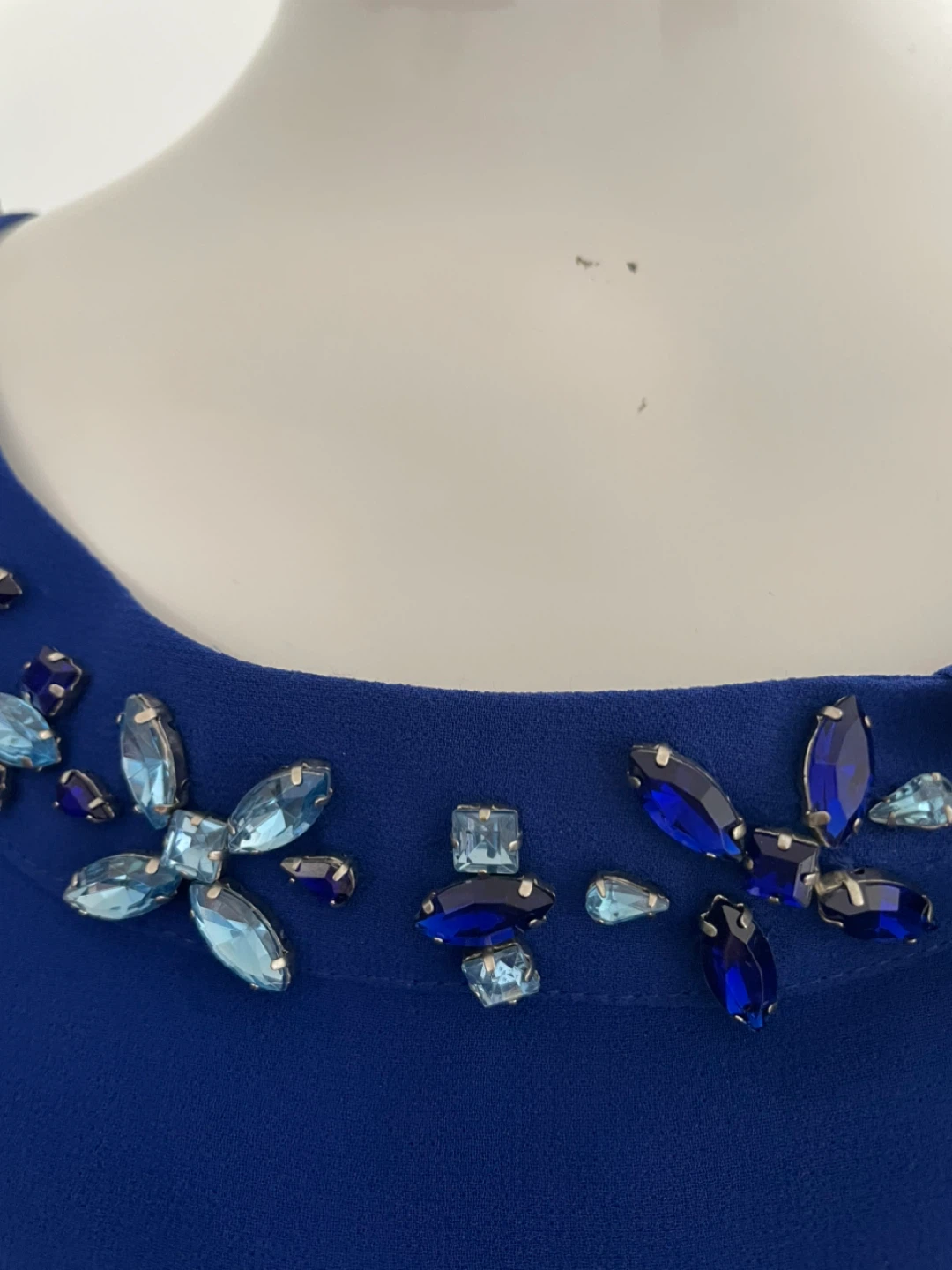 Royal Blue Beaded Neckline Halter Dress - photo 3