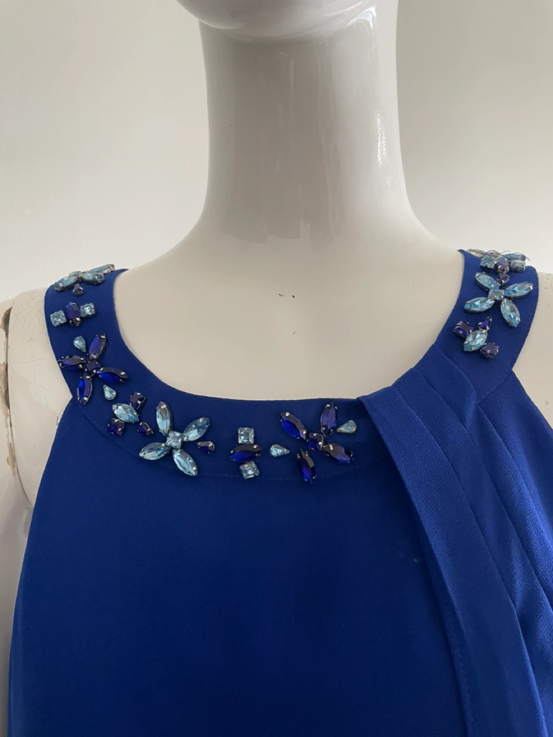 Royal Blue Beaded Neckline Halter Dress - photo 2