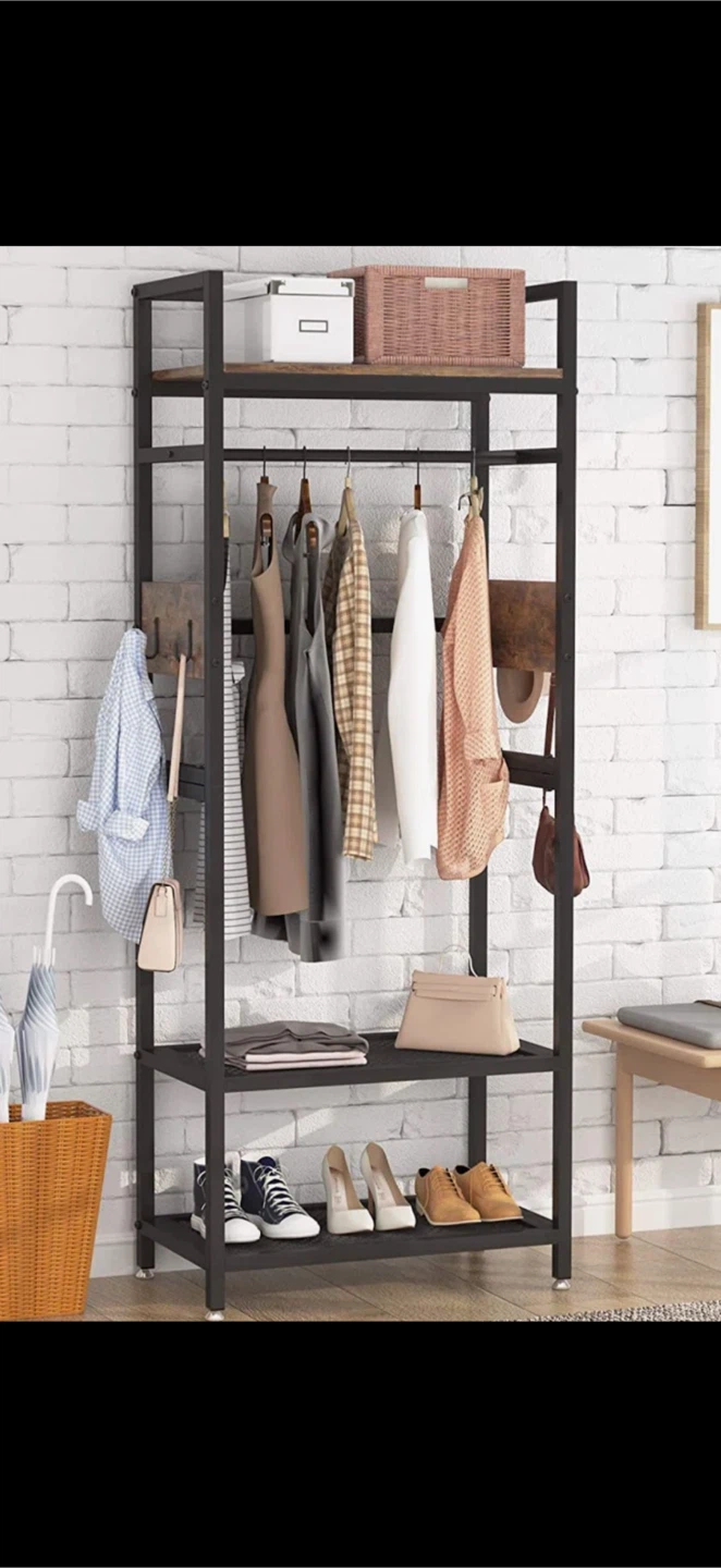 Industrial Style Garment Rack with Shelves
