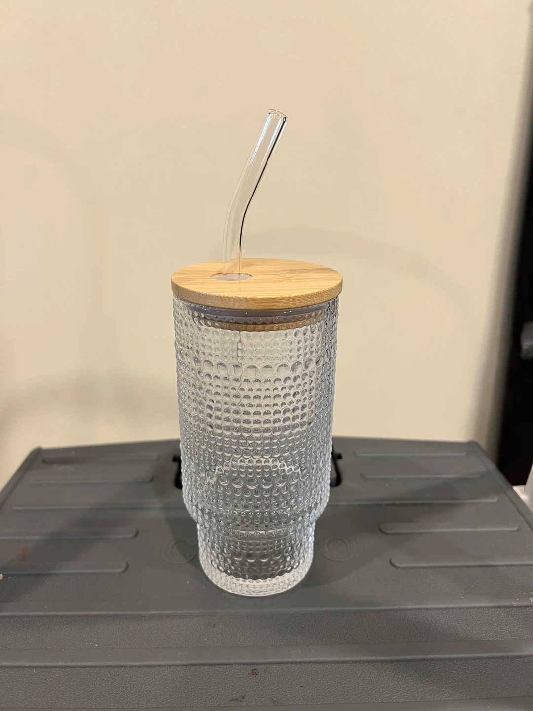 Grinkpeak Glass Cups with Bamboo Lids and Straws (4 Pack)