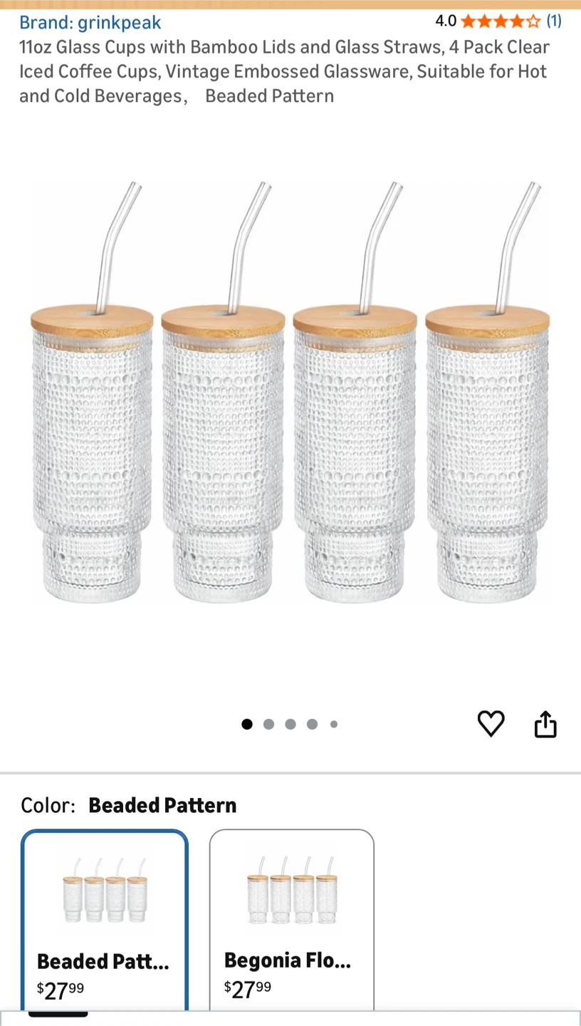 Grinkpeak Glass Cups with Bamboo Lids and Straws (4 Pack) - photo 5