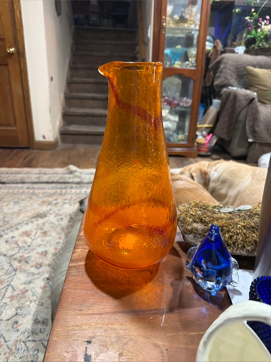 Orange Glass Vase with Red Swirls