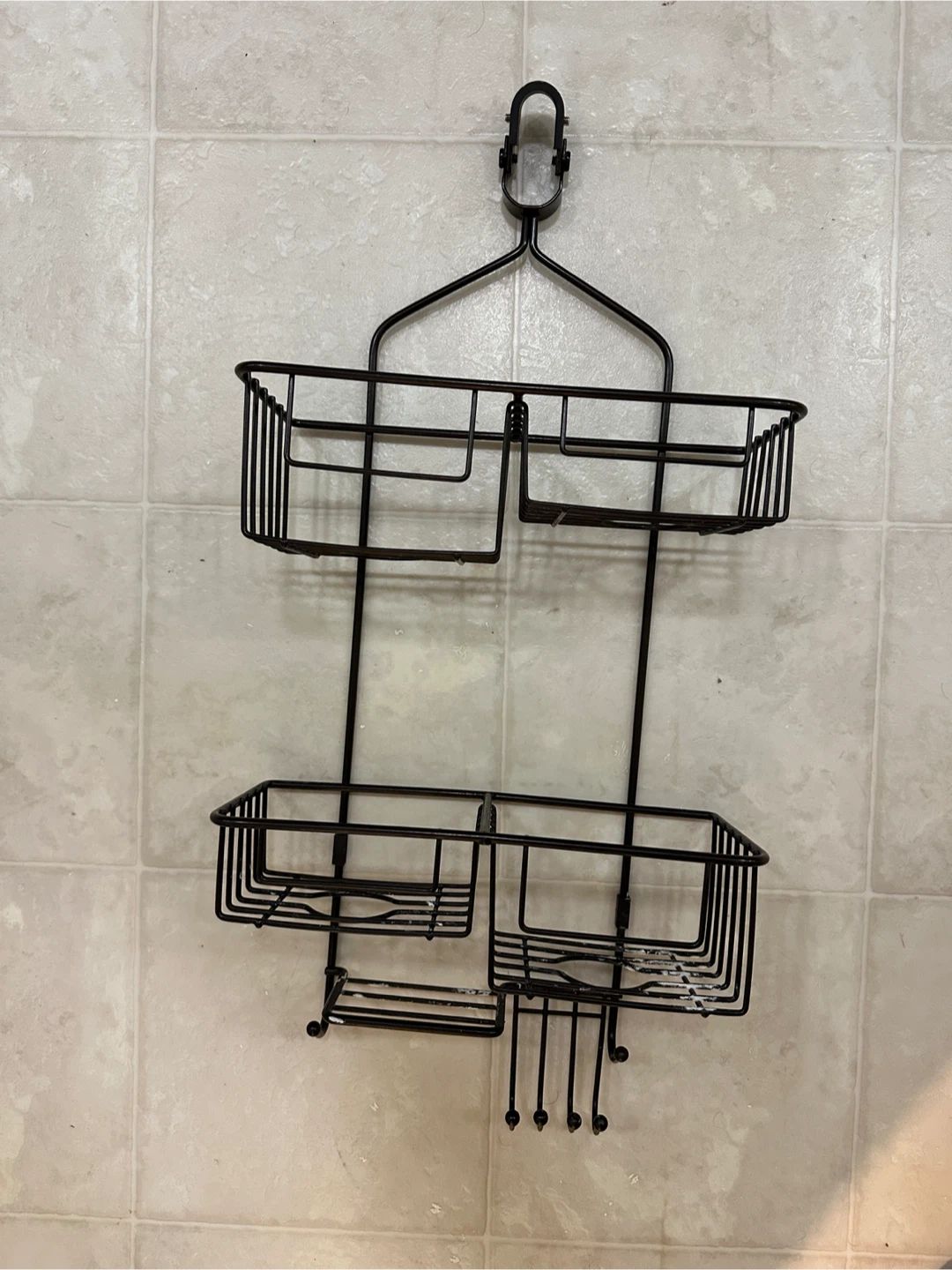 Black Metal 2-Tier Shower Caddy with Hooks - photo 2