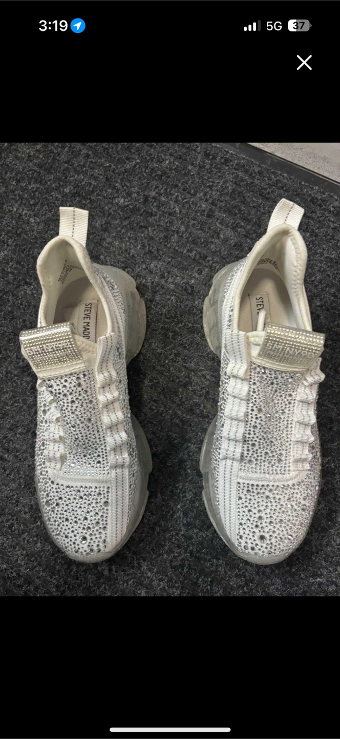 Steve Madden White Rhinestone Slip-On Sneakers