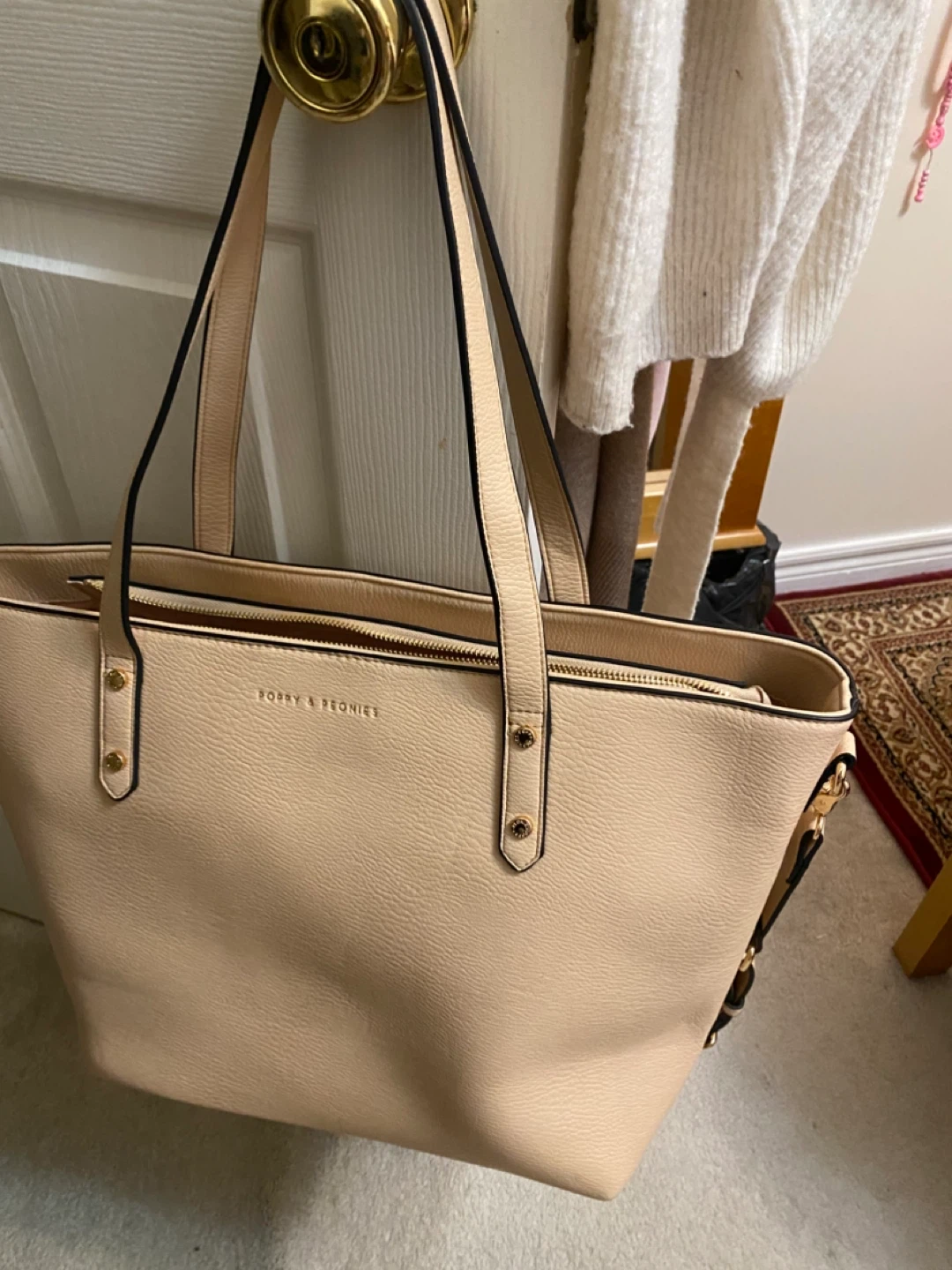 Poppy& Peonie Beige Tote Bag