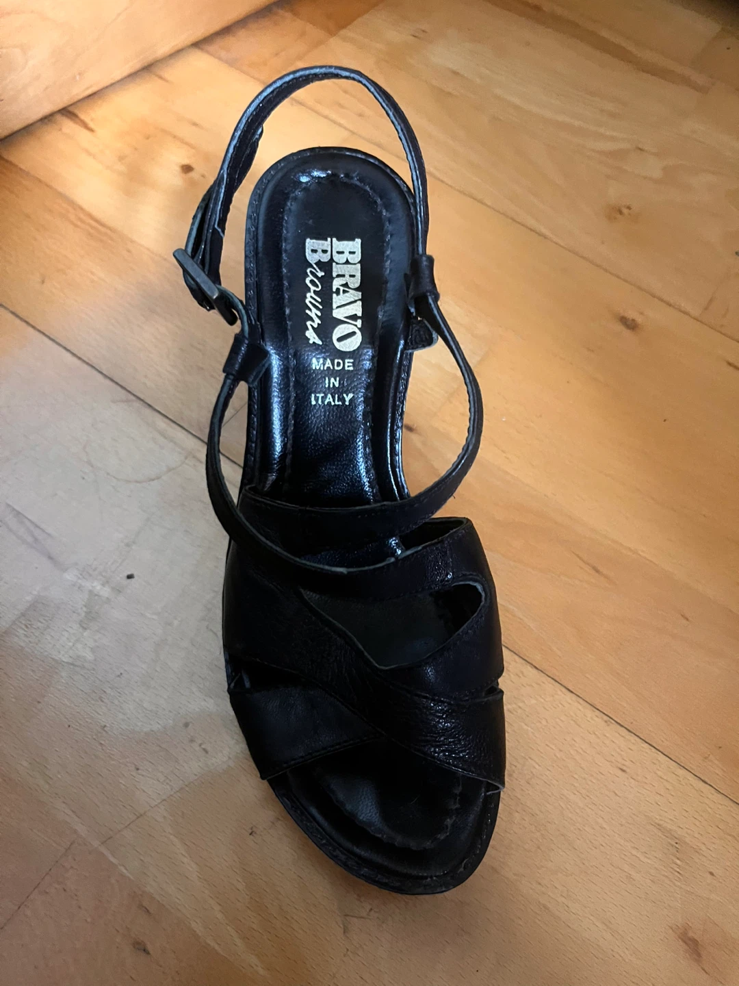 Bravo Browns Black Leather Wedge Sandals Made in Italy - photo 2