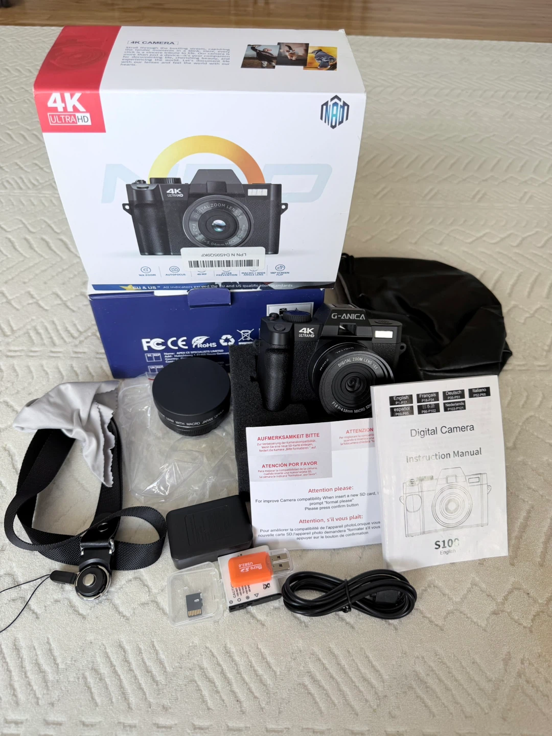 G-Anica 4K Digital Camera with 16X Zoom Lens, Black