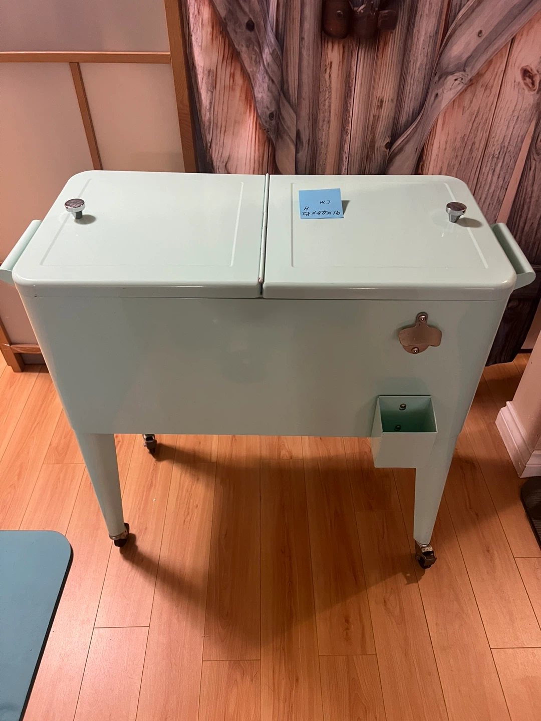 Light Blue Rolling Cooler with Bottle Opener