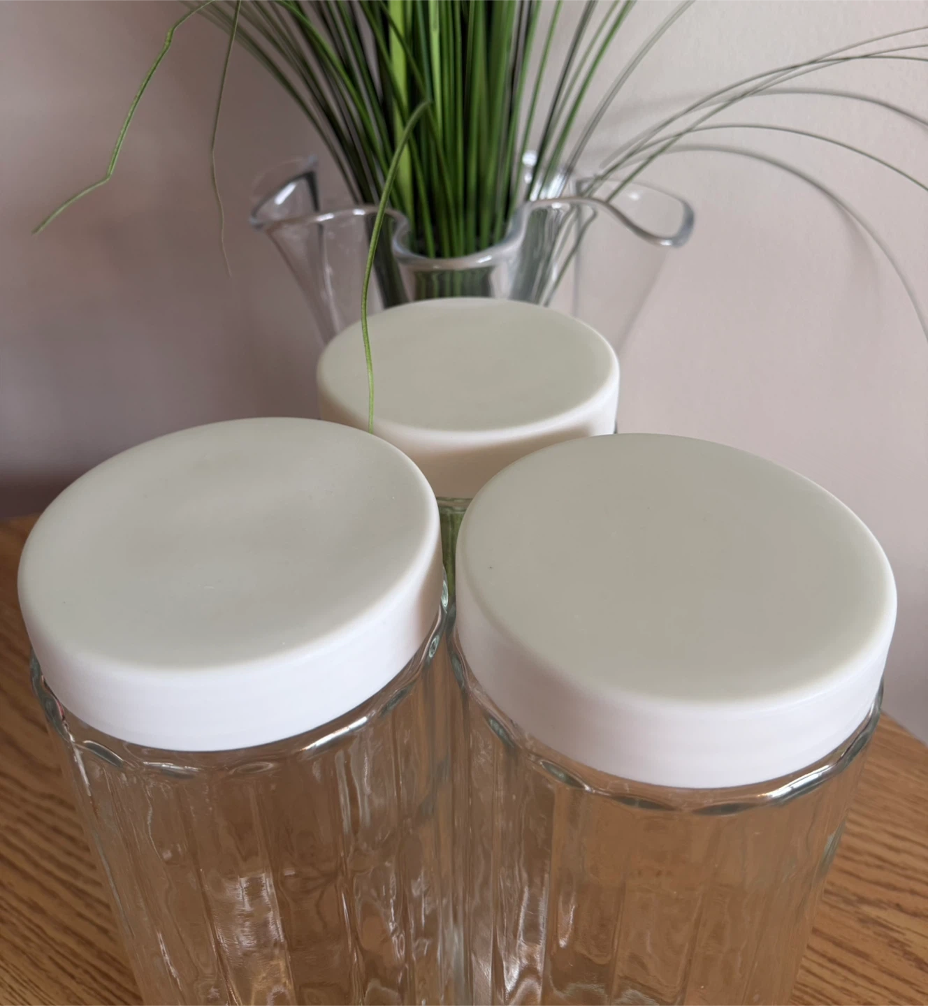 Large 11” Ribbed Glass Pantry Canisters $3.00 Each - photo 2