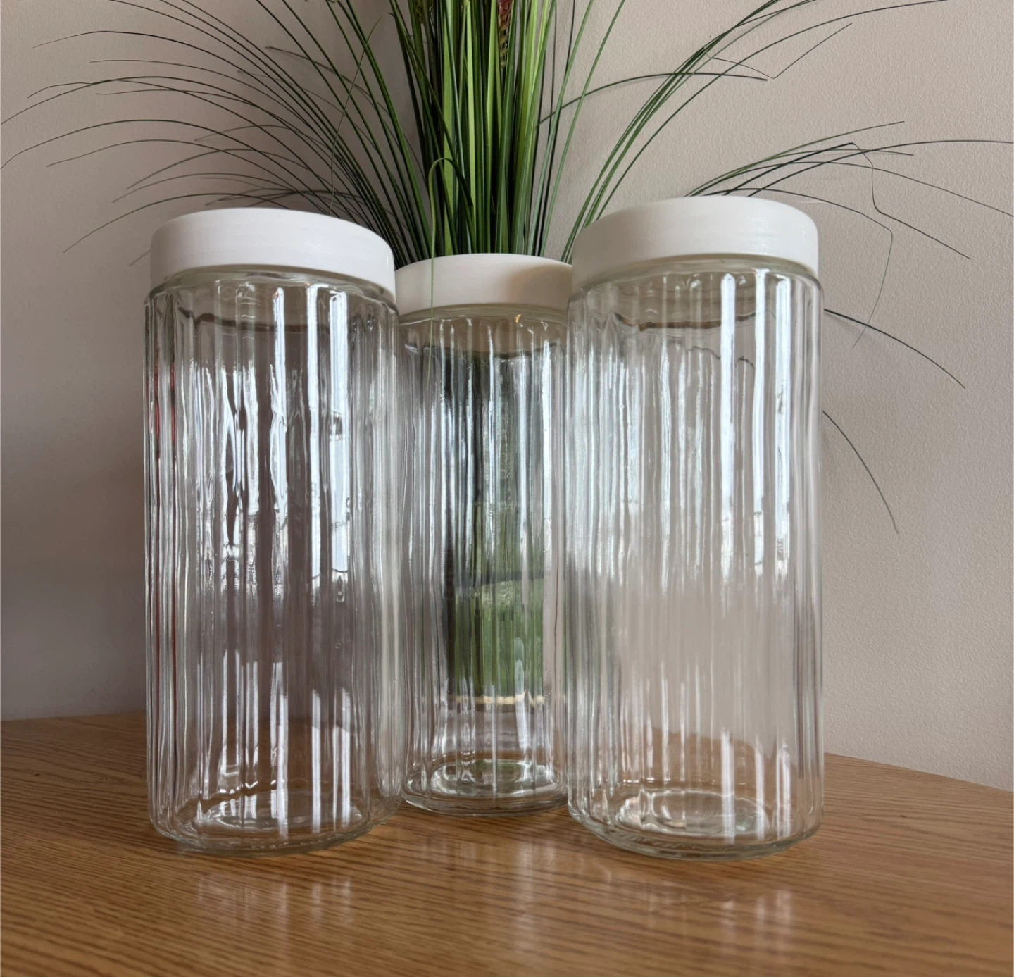 Large 11” Ribbed Glass Pantry Canisters $3.00 Each