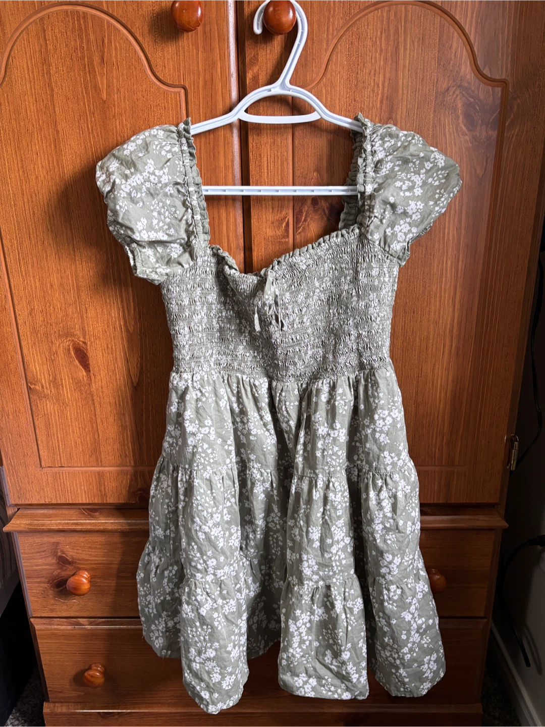 Garage Women's Smocked Tiered Mini Dress - Olive Floral