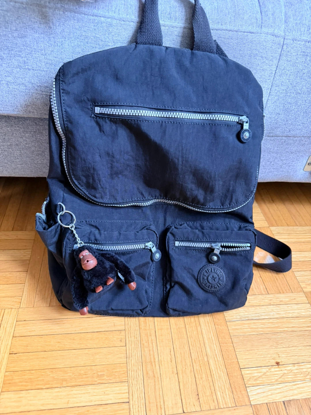 Kipling Black Backpack with Monkey Charm