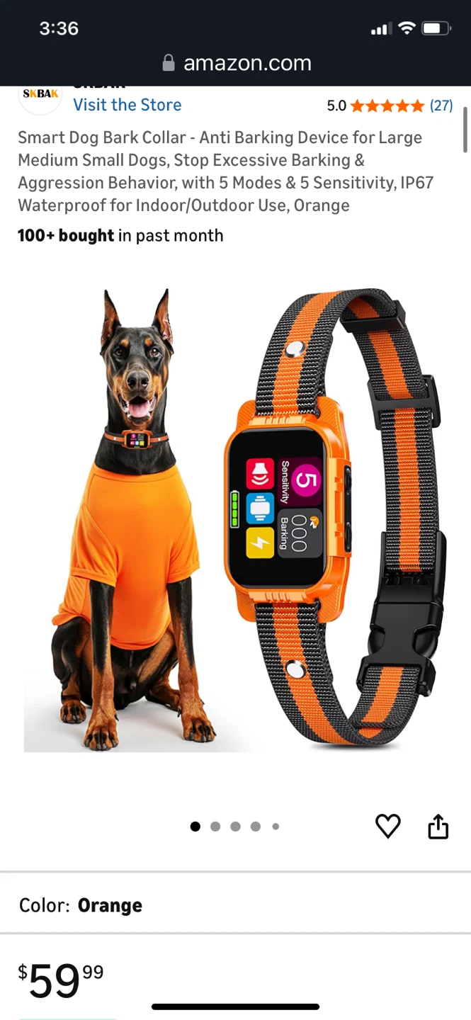 SKBAR Smart Dog Bark Collar - Anti Barking Device, Orange