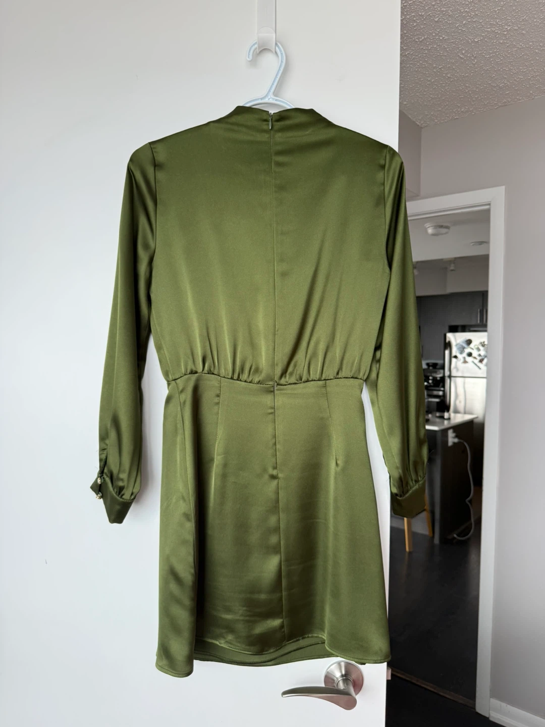 Green Satin Ruched Mini Dress