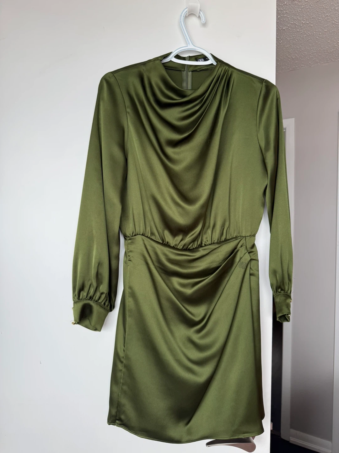 Green Satin Ruched Mini Dress - photo 2