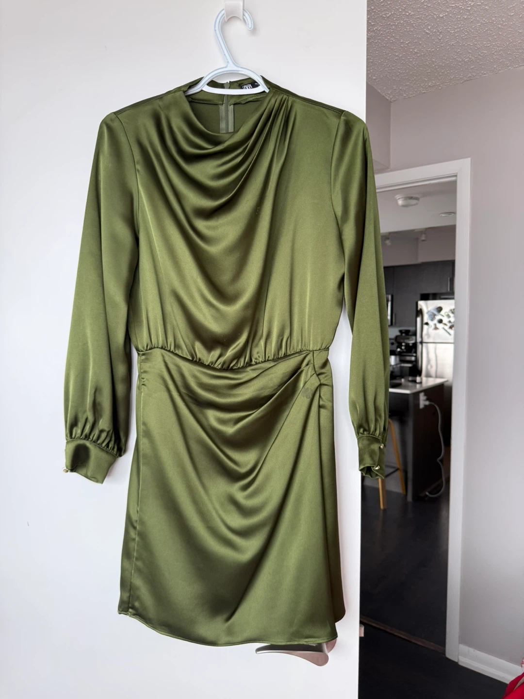 Green Satin Ruched Mini Dress - photo 3