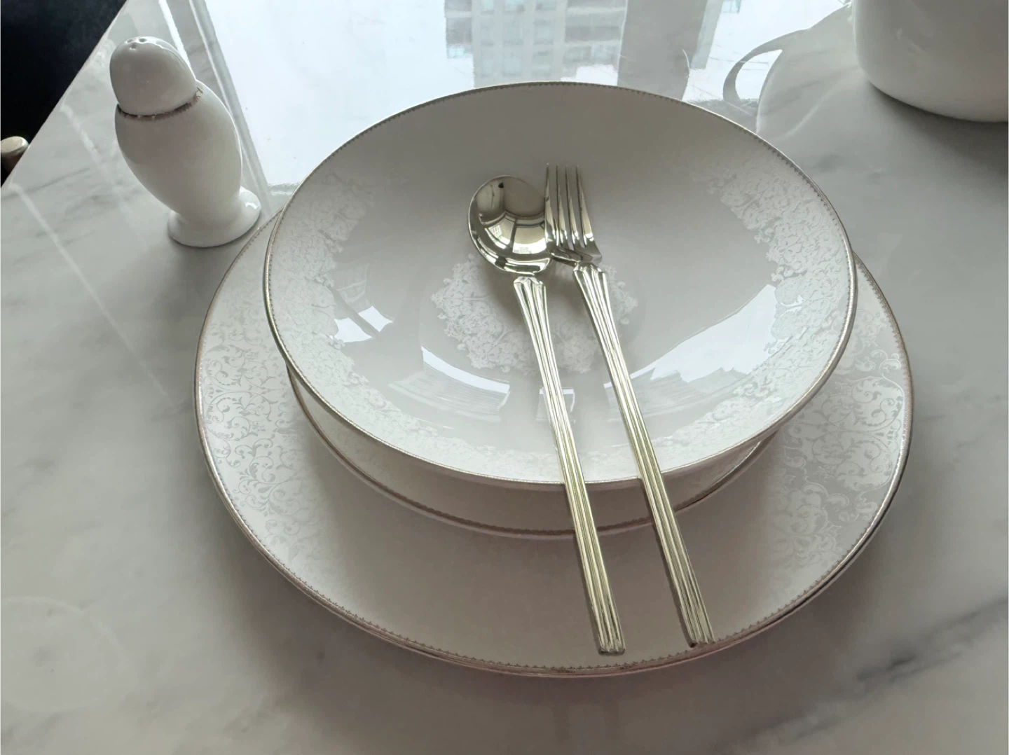 White Porcelain Tea Set with Gold Trim