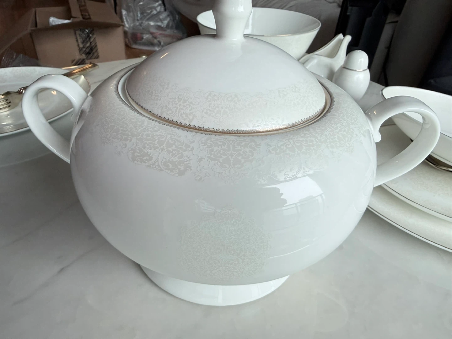 White Porcelain Tea Set with Gold Trim - photo 3