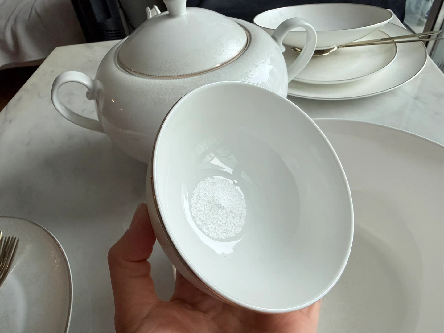 White Porcelain Tea Set with Gold Trim - photo 5