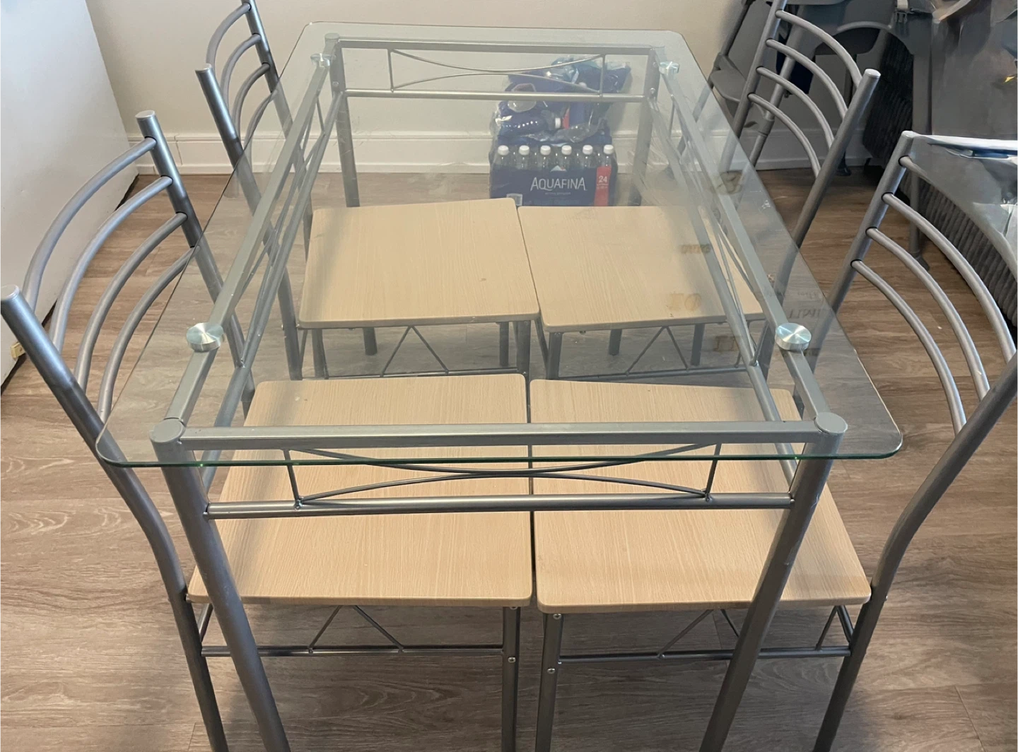 Glass Top Dining Table Set with 4 Chairs
