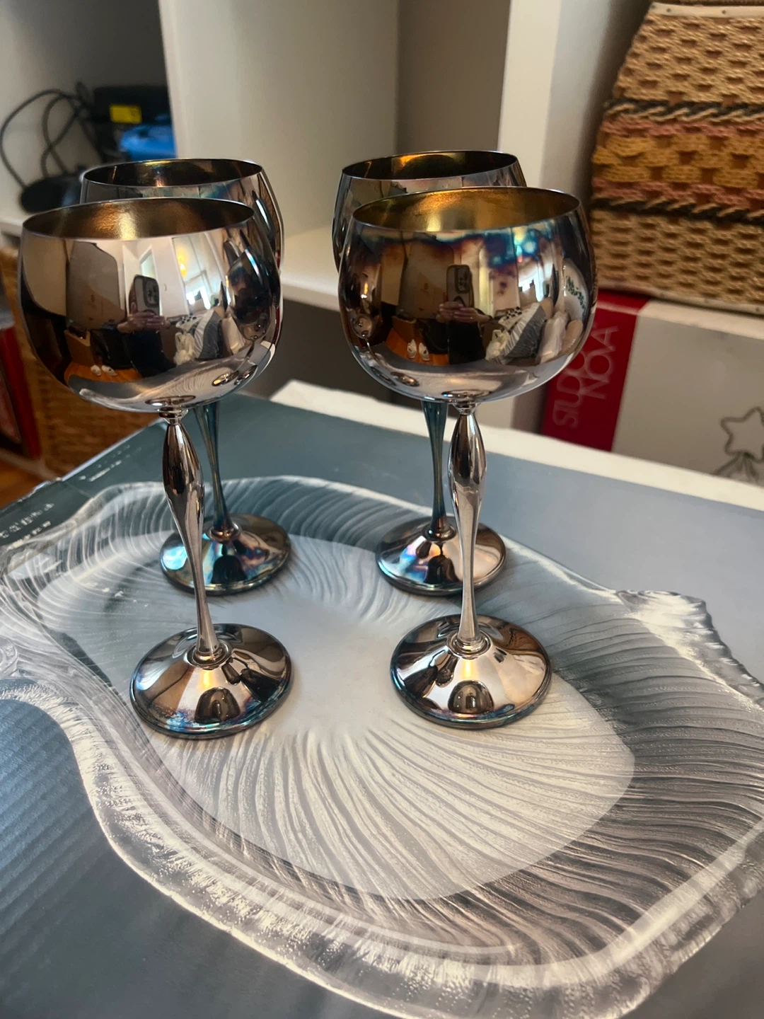 Set of 4 Silver Wine Glasses- New - photo 2