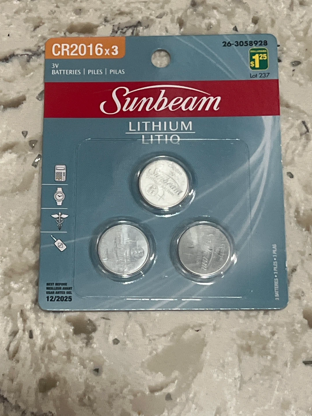 3V Lithium CR2016 Batteries (3-Pack)