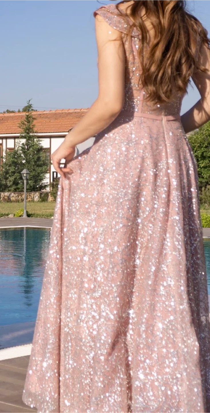 Sparkly Pink Formal Gown with High Slit - photo 2