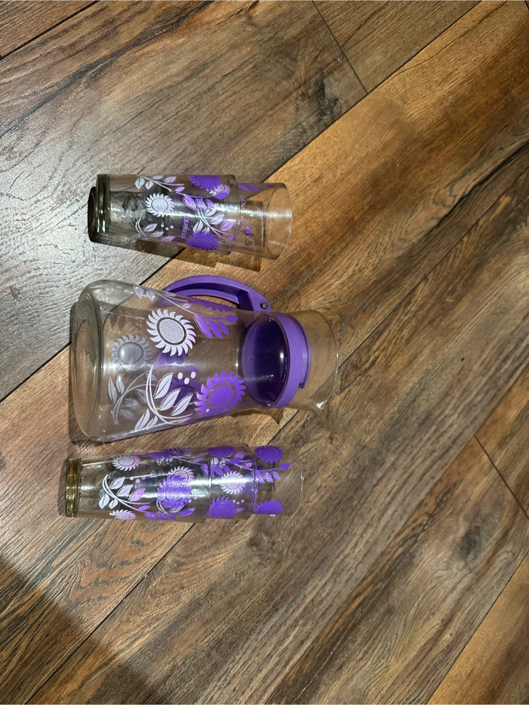 Plastic Pitcher and Glasses Set with Floral Design