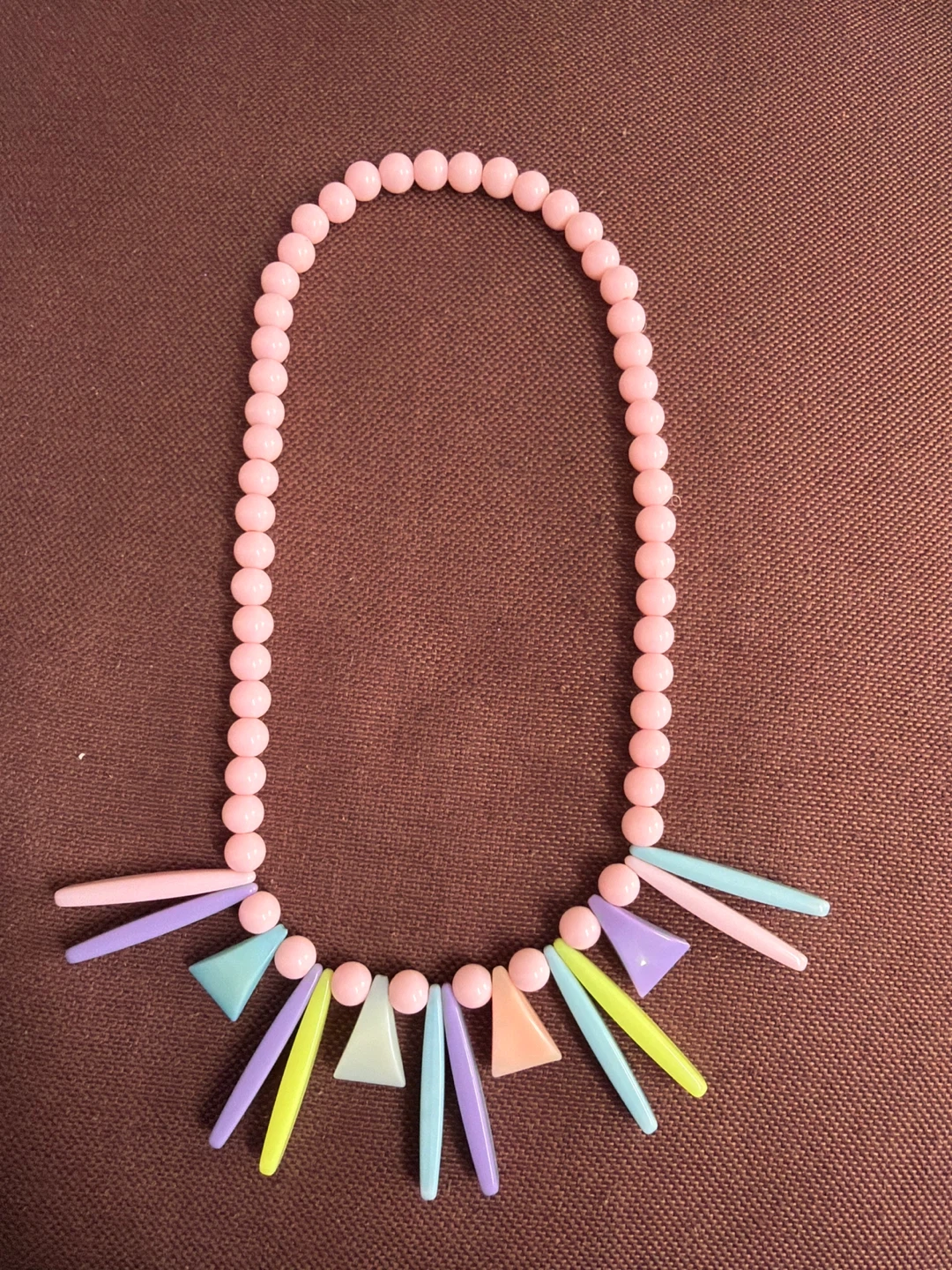Pink Beaded Necklace with Geometric Pendants