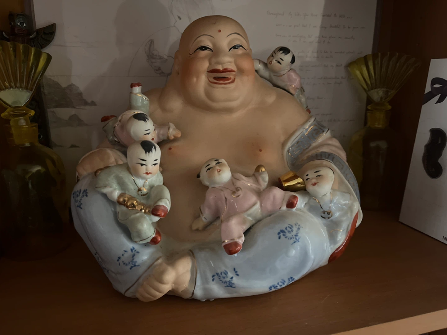 Laughing Buddha Figurine with Children