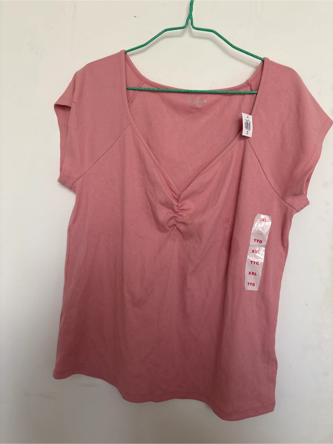 Old Navy Pink Ribbed Ruched V-Neck Top - Size XXL