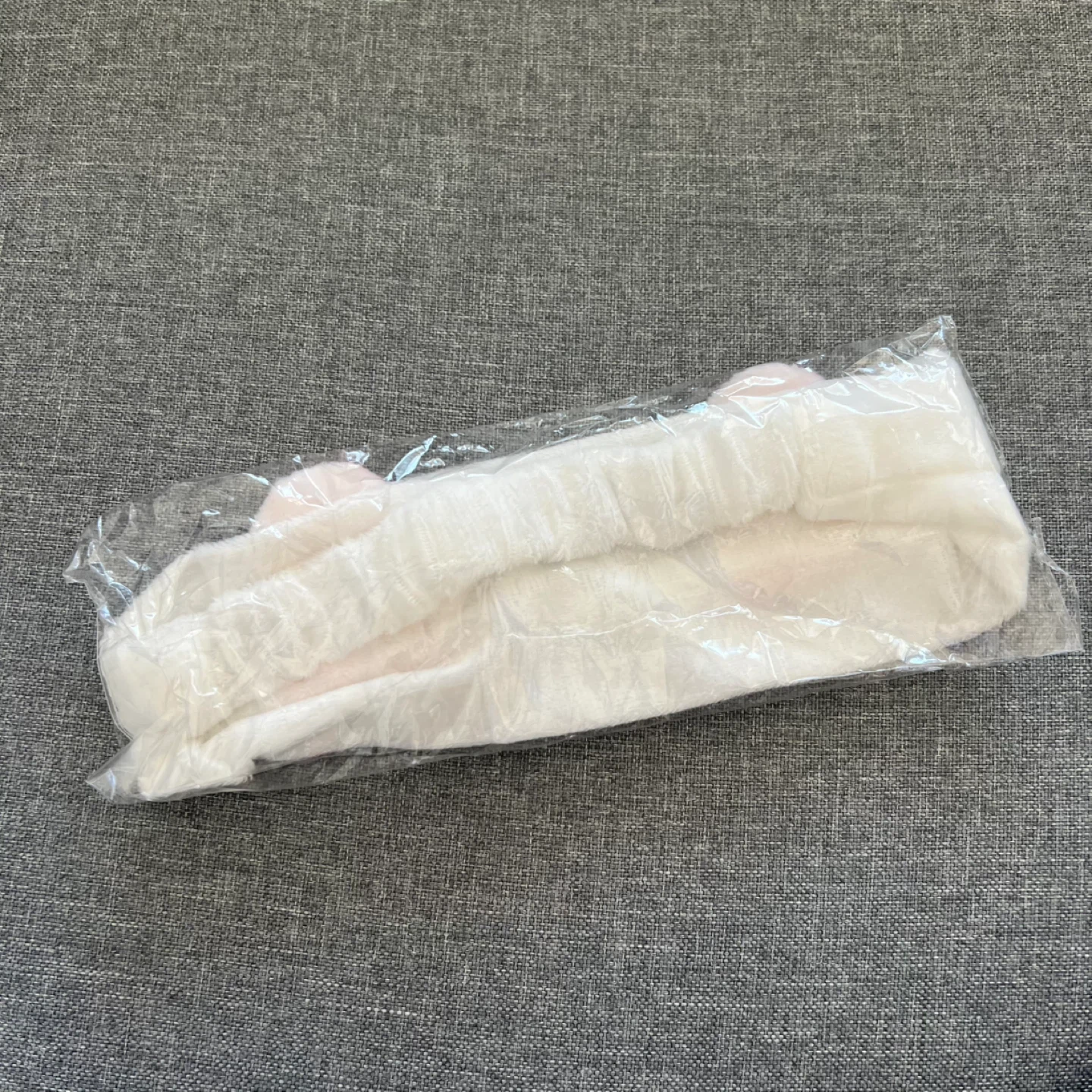 White headband for facials with pink bunny ears - photo 2