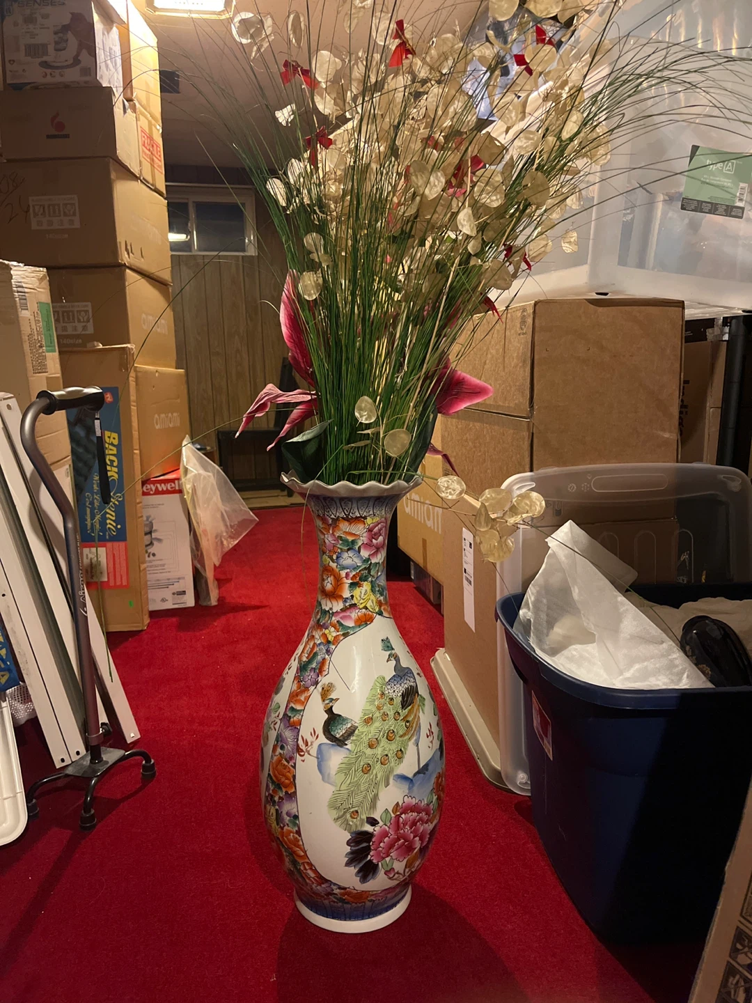 Large Decorative Vase with Peacocks and Flowers - photo 2